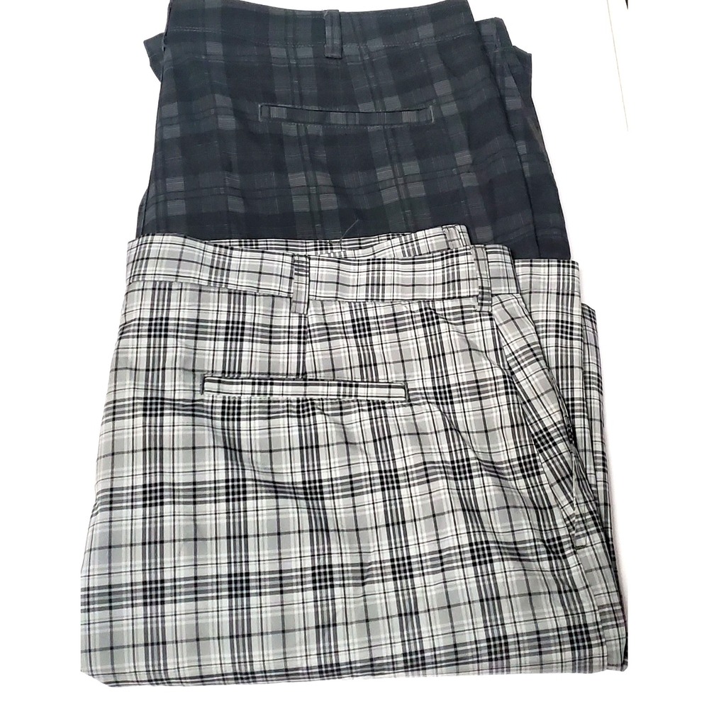 Ben Hogan Performance Plaid Golf Shorts Bundle (2) 44 XXL Green/Black-Gray/Khaki